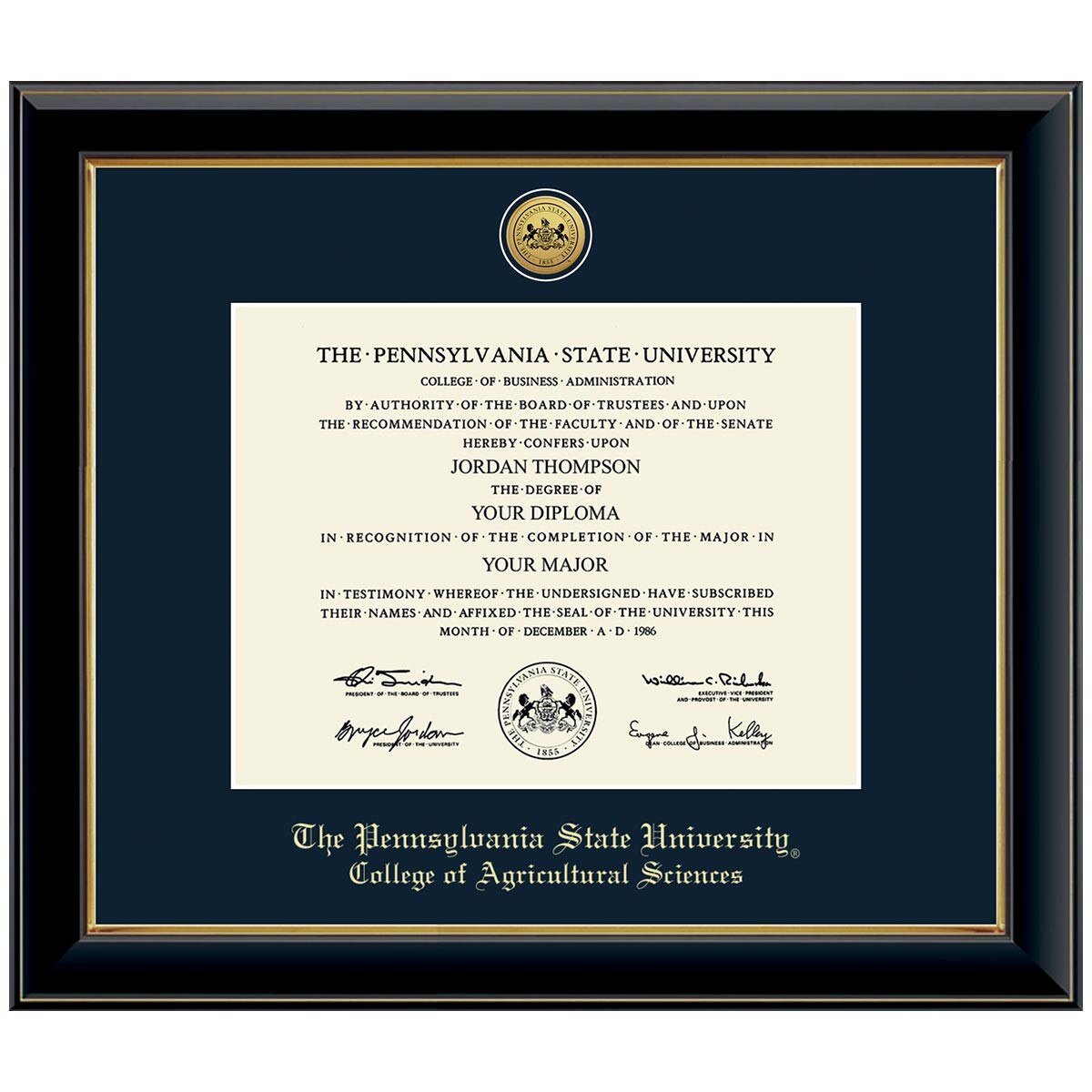 #107 College of Agricultural Sciences diploma frame Gold Medallion (Black)